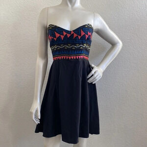 Parker Strapless Embroidered Black Dress High Low Hem Womens Size Medium